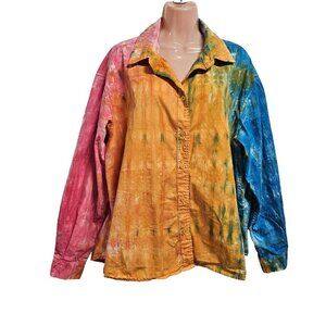 Cotton Citizen Tie Dye Button Up Shirt Women Size L Multicolor Cotton
